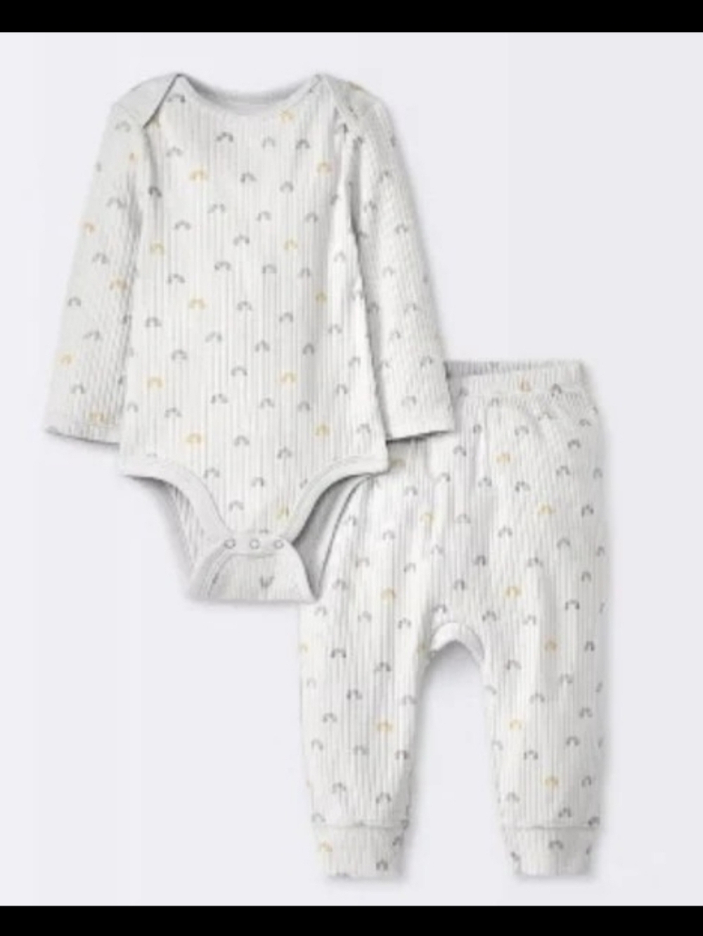 Cloud Island Ribbed 2 Pc Outfit Neutral Rainbow Print